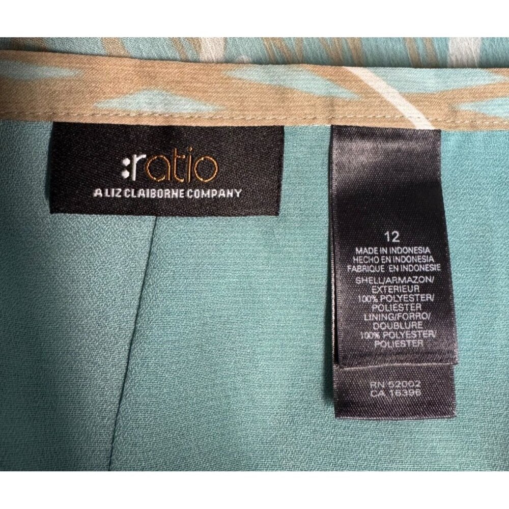 Liz Claiborne Ratio Flowy A-Line Skirt Size 12 Teal & Tan Abstract - Picture 6 of 6